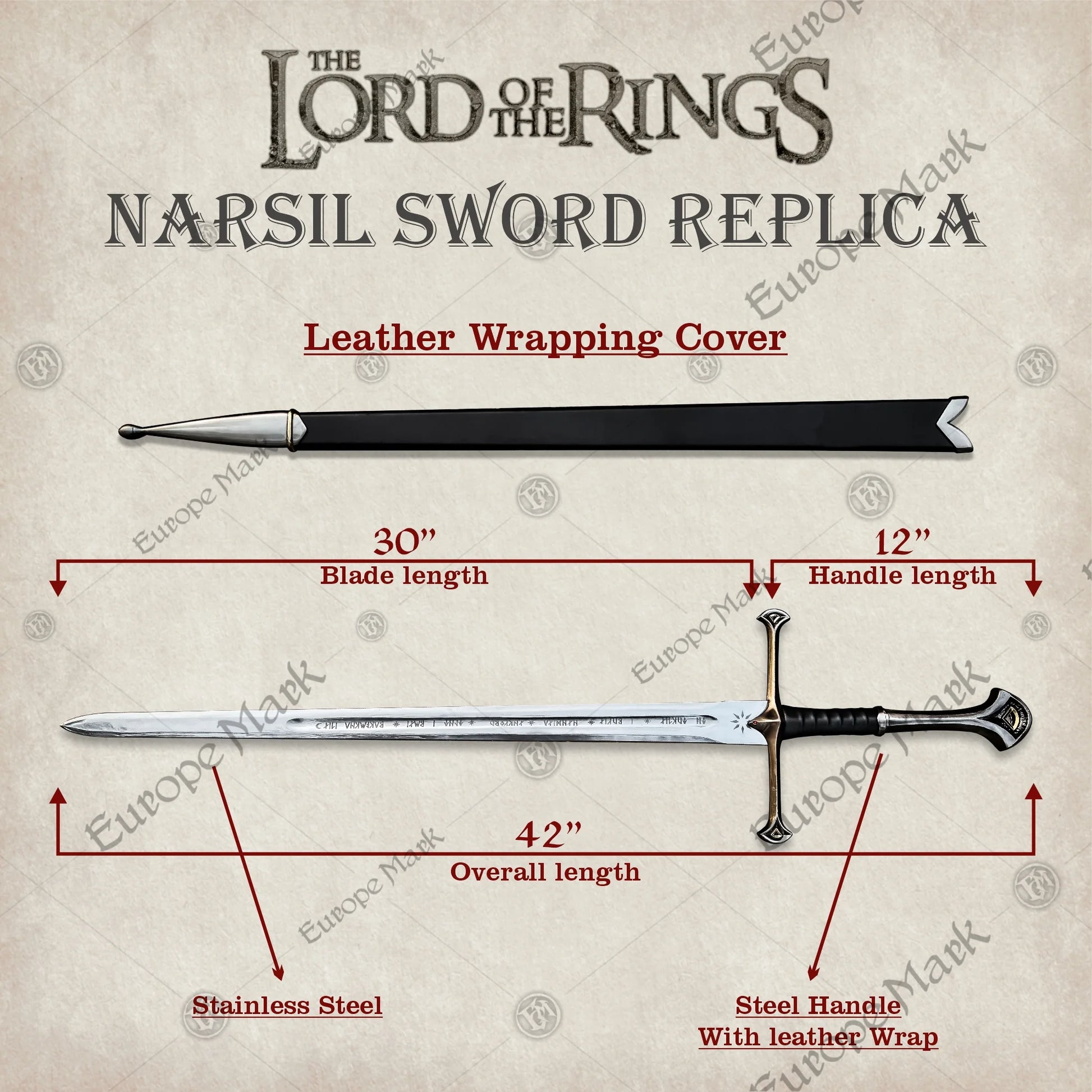 Anduril Reforged - Legendary Sword of the True King | High-Quality LOTR-Inspired Fantasy Sword Replica with Stainless Steel Blade and Free Wall Plaque